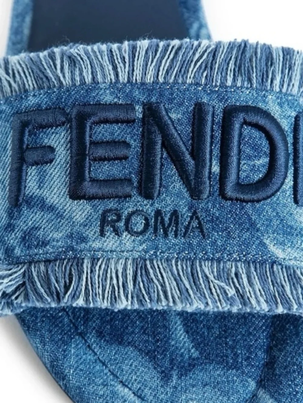 📣SOLD OUT! Fendi Blue Denim Fringe Logo Slide Mules - Picture 3 of 3